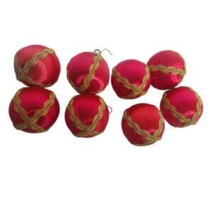 Vintage Spun Silk Red Gold 6" Ornaments Set of 8 READ